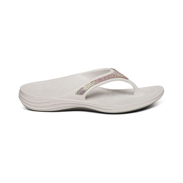 Aetrex Women's Fiji Orthotic Flip Flops White Sandals UK 9821-434